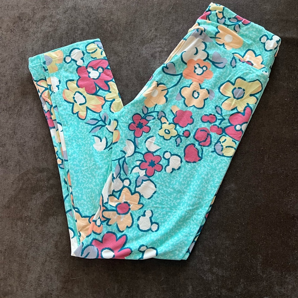 Lularoe Floral Mickey Mouse Leggings